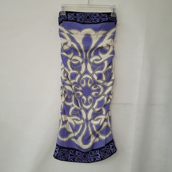 Nicole Miller Collection Silk Blend Strapless Dress Blue Cream Black Size 6 New - Picture 1 of 13